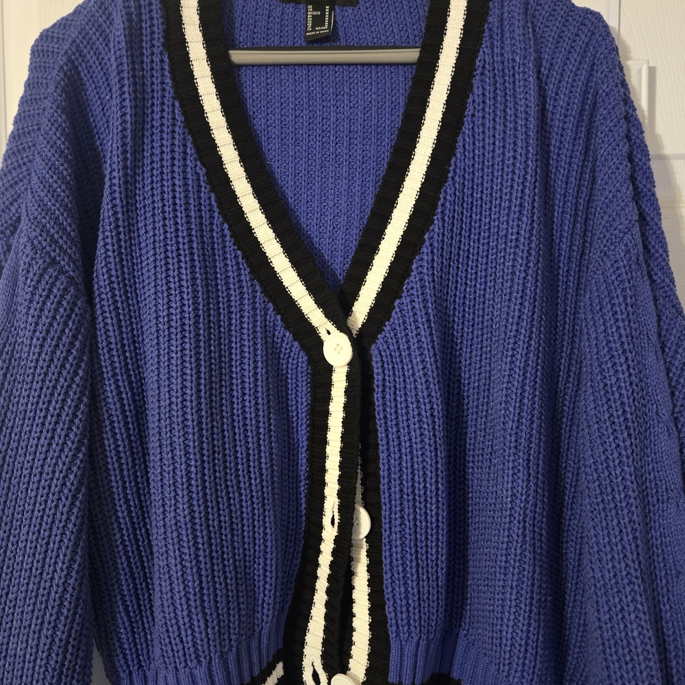 Forever 21 Royal Blue Cardigan with Black and White Trim